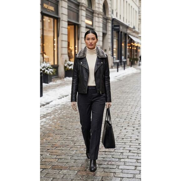 Rachel Roy Faux Leather Moto Jacket XL w/ Removable Fur Collar - Picture 11 of 16